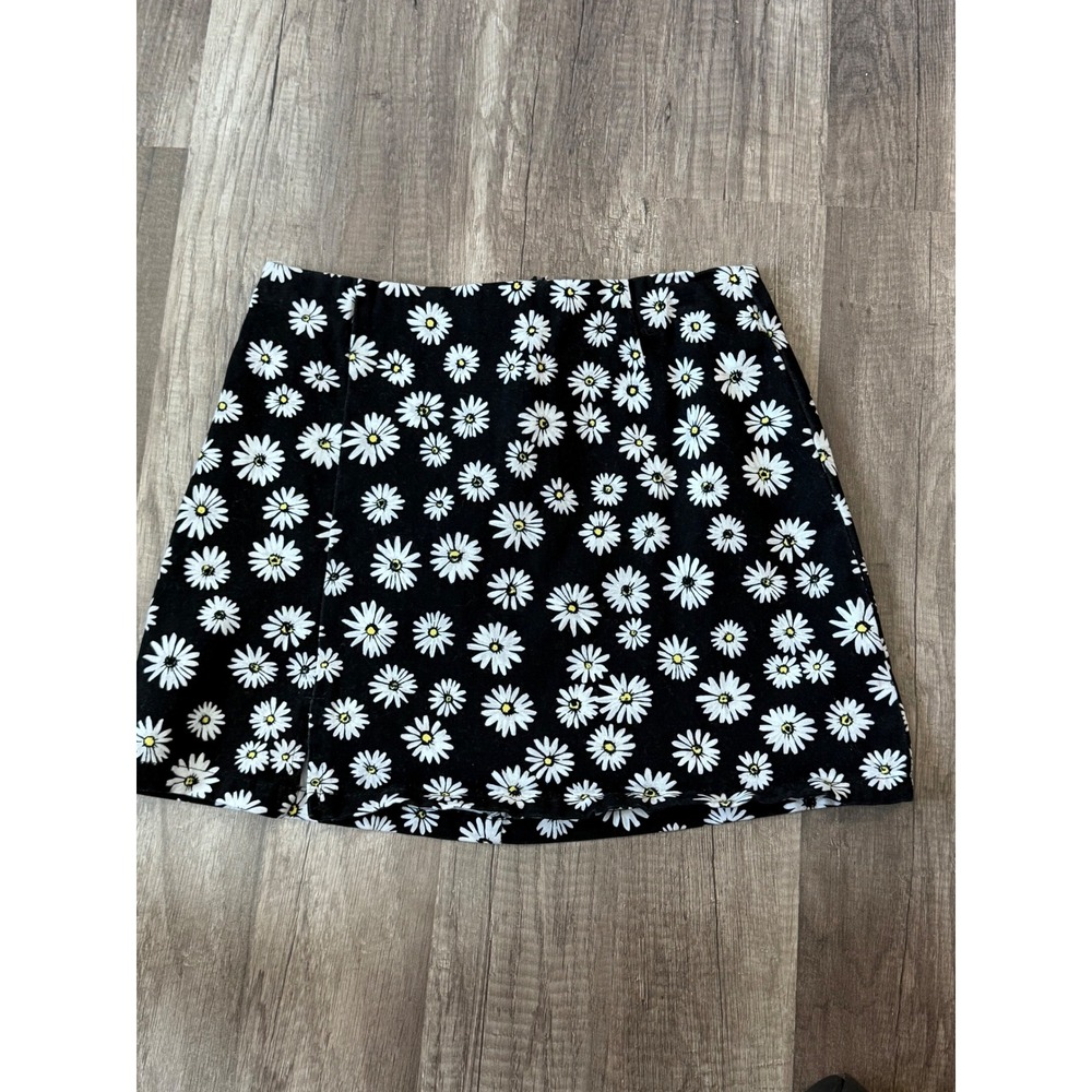 Art Class Girls Black White Daisy Floral Mini Skirt Side Slit Size L 10/12